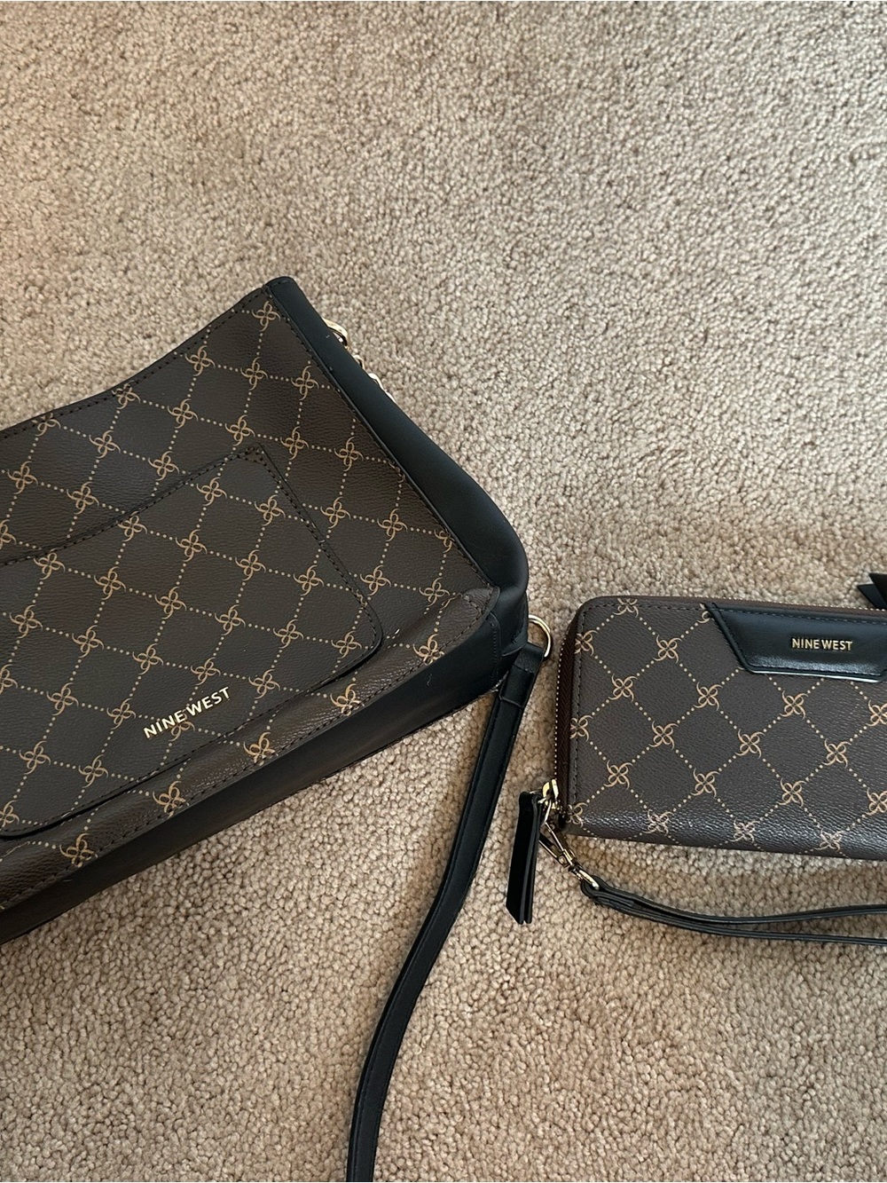 Nine West Brown Monogram Shoulder Bag with Matching Wallet